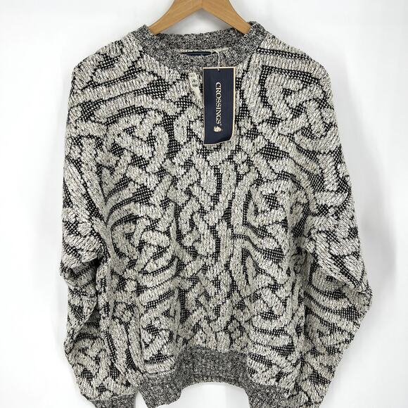 Vintage Crossings Celtic Knot Design Black Gray Cotton Blend Sweater NEW Size XL - Picture 1 of 8